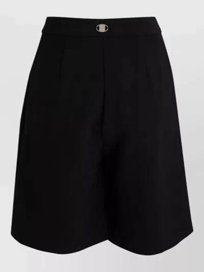 Simona Corsellini Stretch Fabric Shorts Pleated Front Pockets In Black