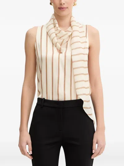 Simona Corsellini Striped Scarf-detail Blouse In Neutral