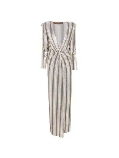 Simona Corsellini Striped-pattern Maxi Dress In Gray