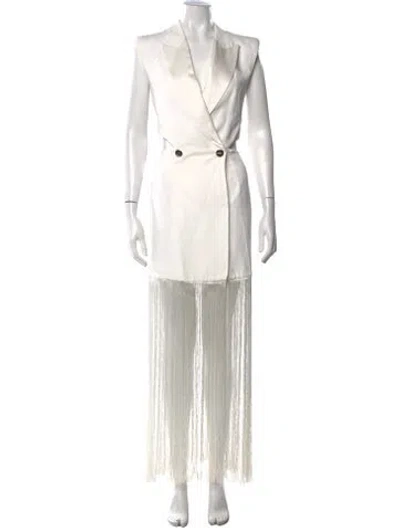 Pre-owned Simona Corsellini V-neck Long Dress In White