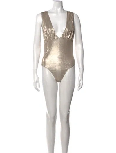 Pre-owned Simona Corsellini V-neck Sleeveless Bodysuit In Neutrals