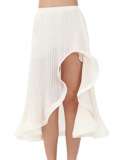 Simona Corsellini White Polyester Asymmetric Pleated Skirt In Multi