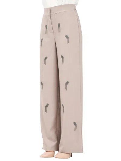 Simona Corsellini Wide-leg Stretch Trousers With High Waist And Embroidered Detail In Gray