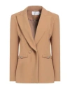 Simona Corsellini Woman Blazer Camel Size 12 Polyester, Viscose, Cotton, Elastane