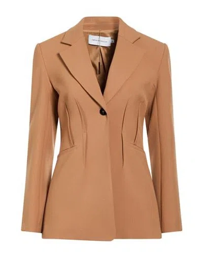 Simona Corsellini Woman Blazer Camel Size 8 Polyester, Viscose, Cotton, Elastane In Brown