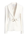 Simona Corsellini Woman Blazer Ivory Size 10 Polyester, Viscose, Cotton, Elastane In White