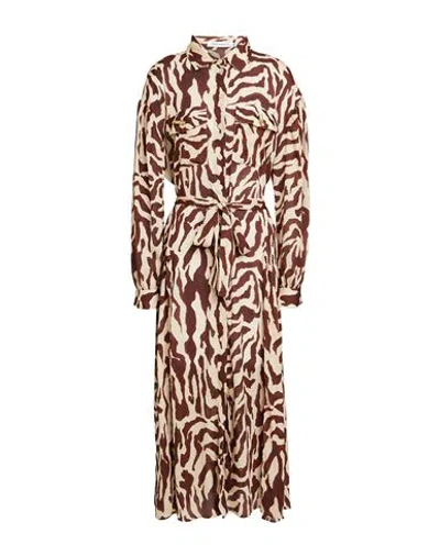 Simona Corsellini Woman Midi Dress Beige Size 12 Polyester In Multi