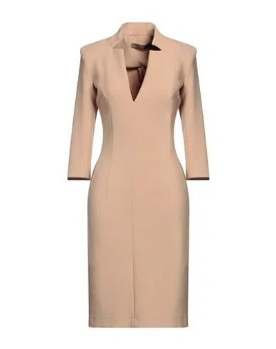 Simona Corsellini Woman Midi Dress Beige Size 4 Polyester, Viscose, Cotton, Elastane