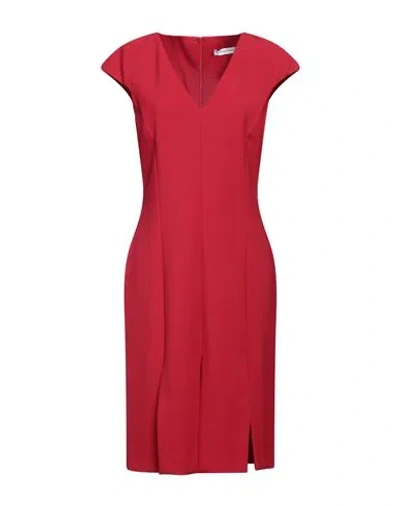 Simona Corsellini Woman Midi Dress Brick Red Size 10 Polyester, Viscose, Cotton, Elastane