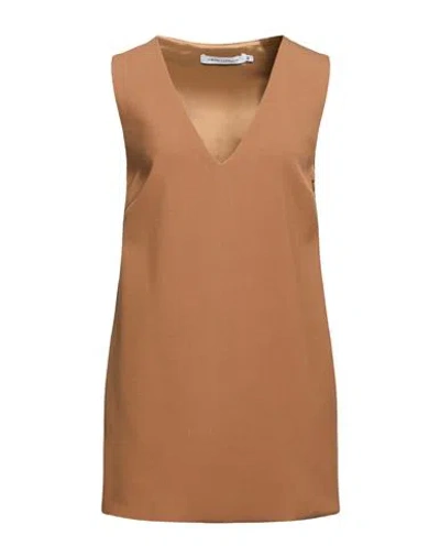Simona Corsellini Woman Mini Dress Camel Size 6 Polyester, Viscose, Cotton, Elastane In Brown