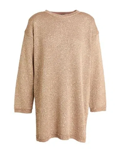 Simona Corsellini Woman Mini Dress Camel Size 8 Viscose, Polyamide, Polyester In Brown