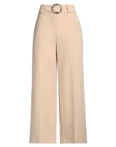 SIMONA CORSELLINI SIMONA CORSELLINI WOMAN PANTS BEIGE SIZE 4 POLYESTER, ELASTANE, ACETATE, VISCOSE