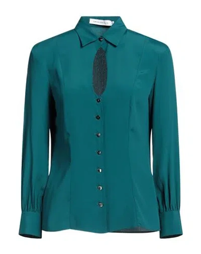 Simona Corsellini Woman Shirt Emerald Green Size 2 Acetate, Silk
