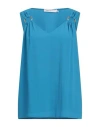 Simona Corsellini Woman Top Azure Size 4 Acetate, Silk In Blue