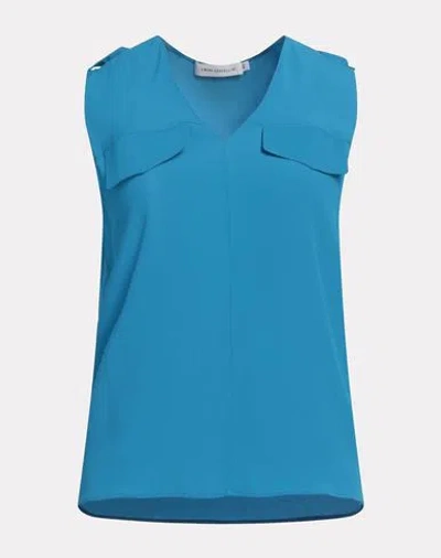 Simona Corsellini Woman Top Blue Size 8 Acetate, Silk