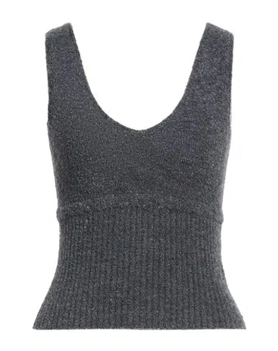 Simona Corsellini Woman Top Charcoal Size 6 Acrylic, Polyamide, Wool, Alpaca Wool, Elastane In Gray