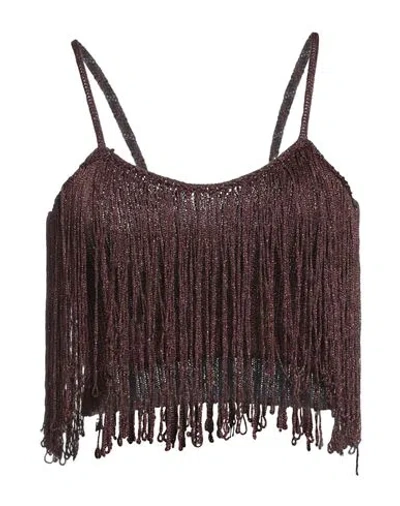 SIMONA CORSELLINI SIMONA CORSELLINI WOMAN TOP CHOCOLATE BROWN SIZE 10 VISCOSE, POLYAMIDE, METALLIC FIBER