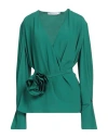 Simona Corsellini Woman Top Green Size 8 Acetate, Silk