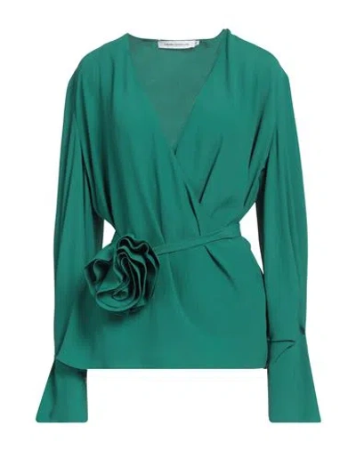 Simona Corsellini Woman Top Green Size 8 Acetate, Silk