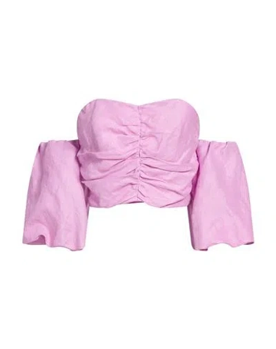Simona Corsellini Woman Top Lilac Size 6 Linen In Purple
