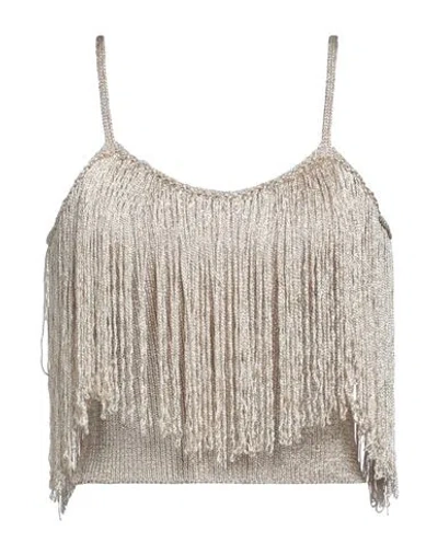 Simona Corsellini Woman Top Platinum Size 12 Viscose, Polyamide, Metallic Fiber In Grey