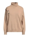Simona Corsellini Woman Turtleneck Camel Size M Polyamide, Wool, Viscose, Cashmere In Beige