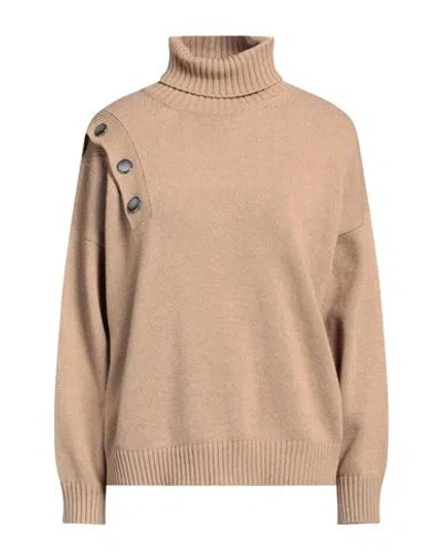 Simona Corsellini Woman Turtleneck Camel Size M Polyamide, Wool, Viscose, Cashmere In Beige