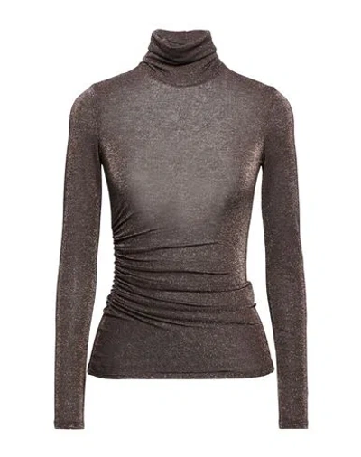 Simona Corsellini Woman Turtleneck Chocolate Brown Size L Polyester, Viscose, Polyamide, Metal Fiber