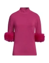 Simona Corsellini Woman Turtleneck Fuchsia Size L Viscose, Polyester, Nylon In Pink