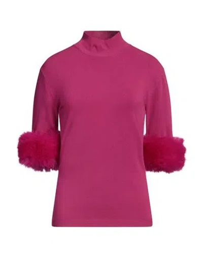 Simona Corsellini Woman Turtleneck Fuchsia Size L Viscose, Polyester, Nylon In Pink