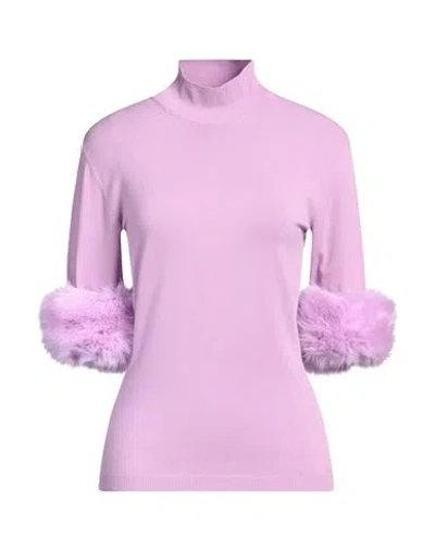 Simona Corsellini Woman Turtleneck Lilac Size L Viscose, Polyester, Nylon In Purple