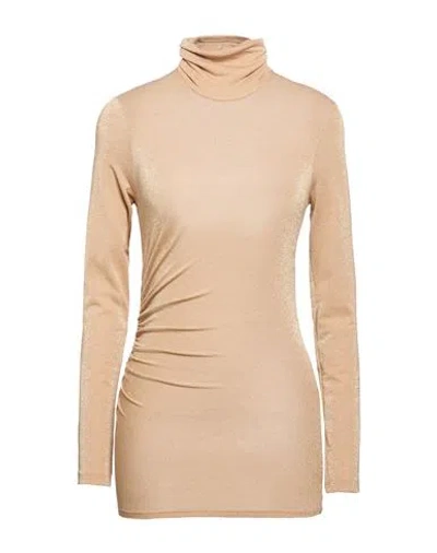 Simona Corsellini Woman Turtleneck Sand Size L Polyester, Viscose, Polyamide, Metal Fiber, Elastane