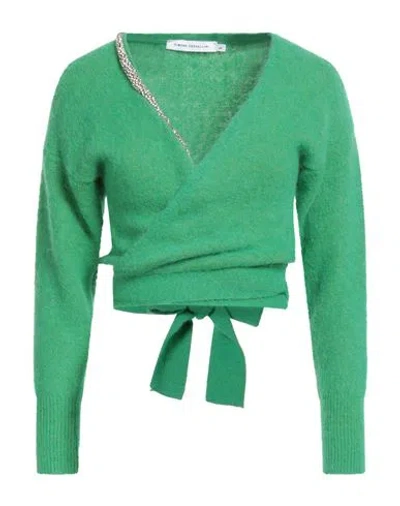 Simona Corsellini Woman Wrap Cardigans Green Size M Alpaca Wool, Polyamide, Virgin Wool, Elastane