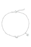 Simona Crescent Moon & Star Anklet In Silver