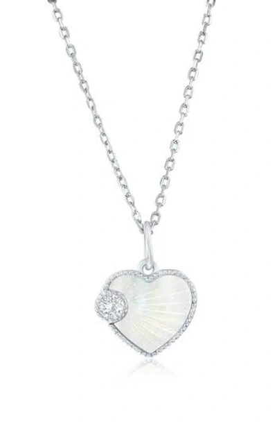 Simona Cubic Zirconia & Mother-of-pearl Heart Pendant Necklace In Silver