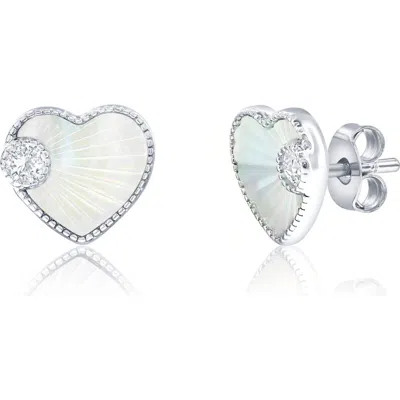 Simona Cubic Zirconia & Mother-of-pearl Heart Stud Earrings In Silver