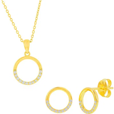 Simona Cubic Zirconia Circle Stud Earrings & Pendant Necklace Set In Gold