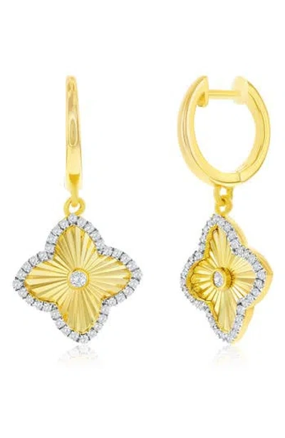 Simona Cubic Zirconia Flower Drop Huggie Hoop Earrings In Two-tone