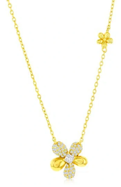 Simona Cubic Zirconia Flower Pendant Necklace In Gold