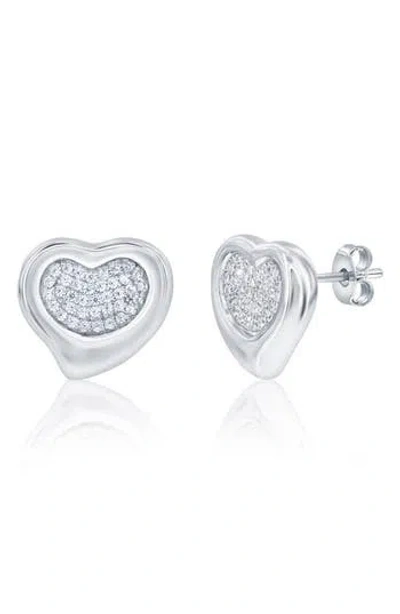 Simona Cubic Zirconia Heart Stud Earrings In Silver