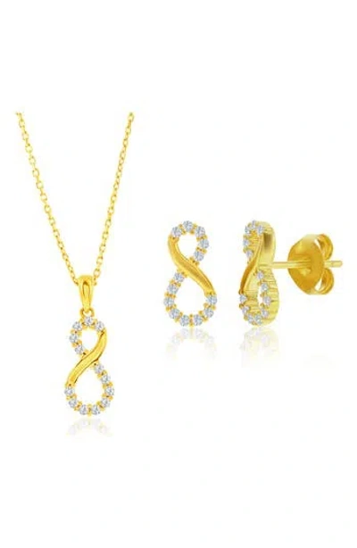 Simona Cubic Zirconia Infinity Stud Earrings & Pendant Necklace Set In Gold