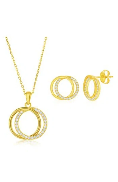 Simona Cubic Zirconia Interlocking Circle Stud Earrings & Pendant Necklace Set In Gold