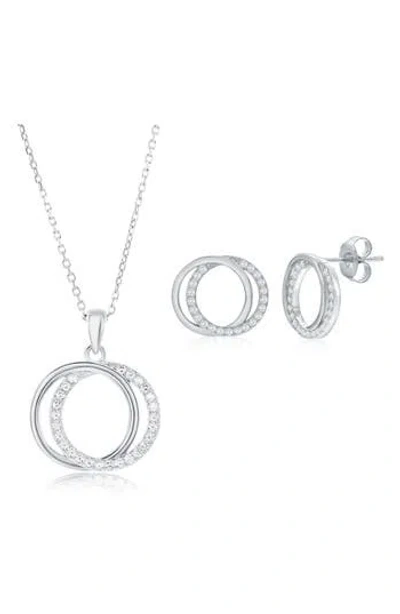 Simona Cubic Zirconia Interlocking Circle Stud Earrings & Pendant Necklace Set In Neutral