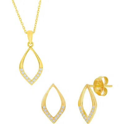 Simona Cubic Zirconia Marquise Stud Earrings & Pendant Necklace Set In Gold