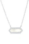 Simona Cubic Zirconia Mother-of-pearl Hexagon Pendant Necklace In Silver