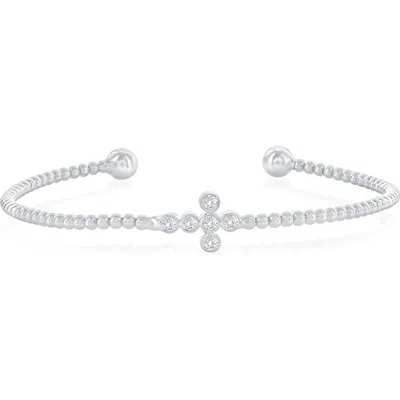 Simona Cubic Zirconia Sideways Cross Bracelet In Silver