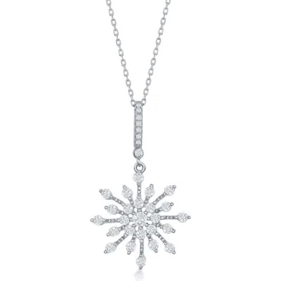 Simona Cubic Zirconia Snowflake Pendant Necklace In Silver