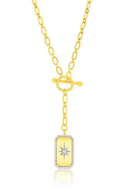 Simona Cubic Zirconia Star Dog Tag Pendant Y-necklace In Gold