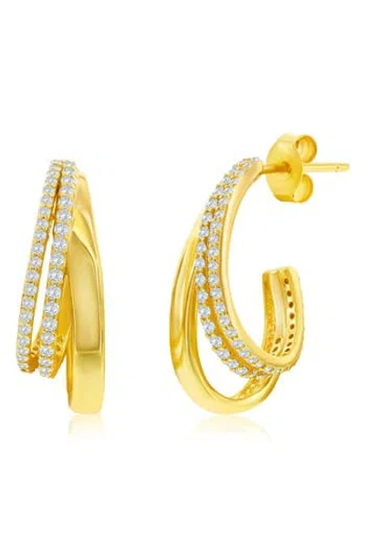Simona Cubic Zirconia Triple Row Hoop Earrings In Gold