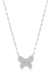 Simona Cz Butterfly Pendant Mirror Necklace In Silver